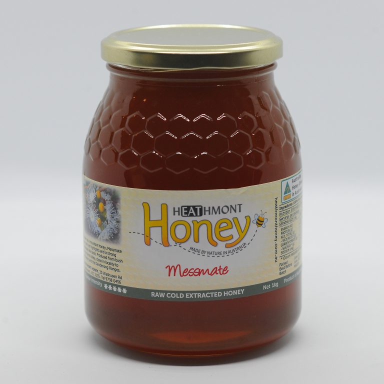 Large sized glass jar of Messmate honey