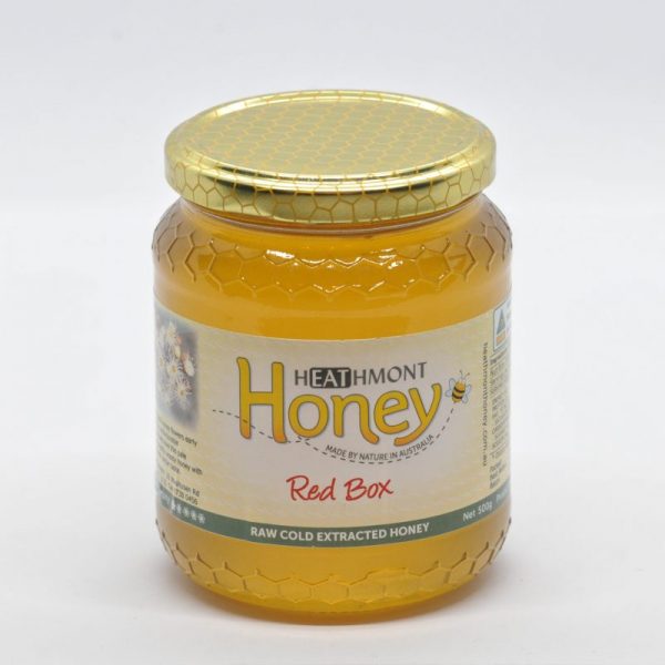 Medium sized glass jar of Red Box honey