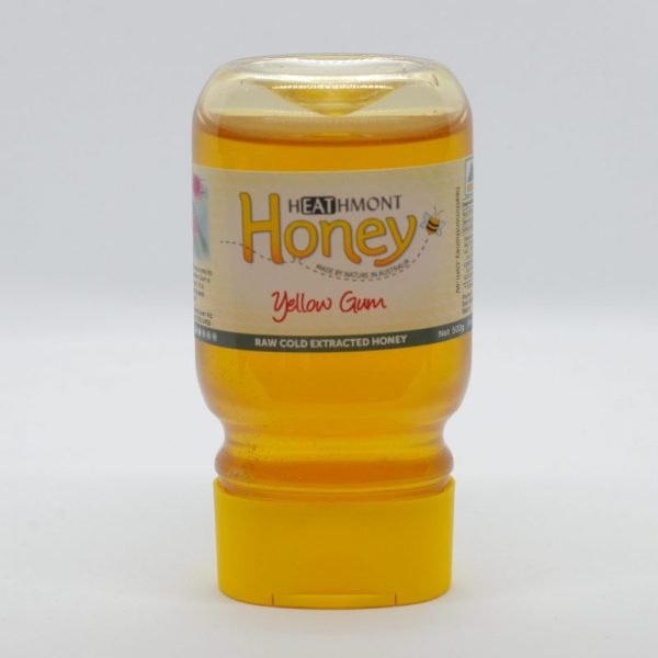 Family friendly upside down squeeze pack of Yellow Gum honey
